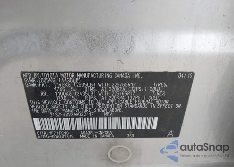 2010 Toyota Rav4 from USA, damaged, VIN 2T3ZF4DV3AW032117